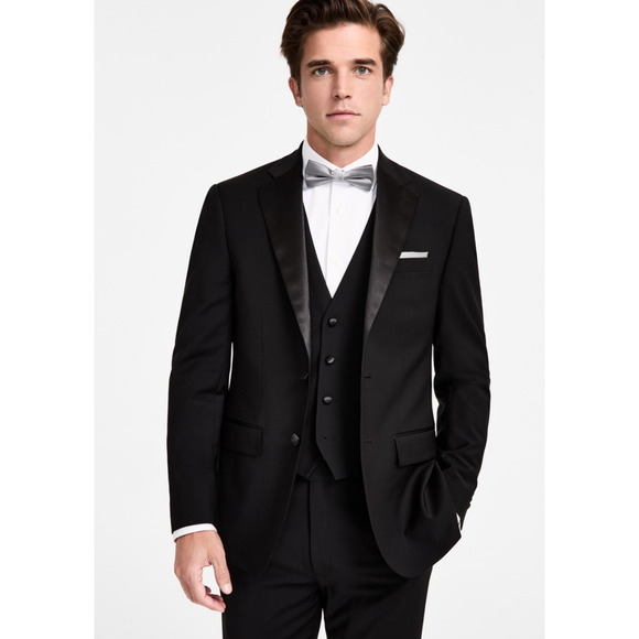 Calvin Klein Men Slim Fit Wool Blend Tuxedo Jacket Black Size 40S - Picture 1 of 4